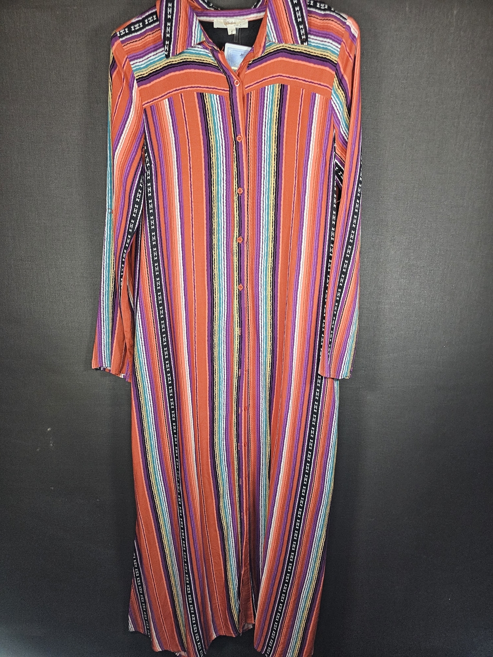 ANDREE BY UNIT Orange Striped Maxi Shirt Dress with Multicolor Stripes